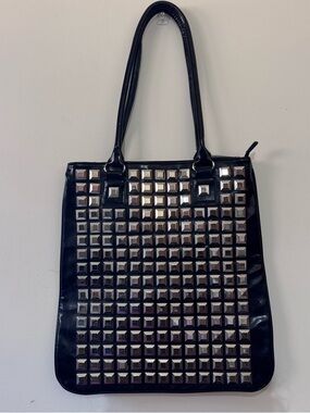 Black Studded Tote Bag with Silver Accents